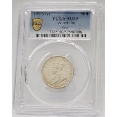 AUSTRALIA 1921 . ONE 1 SHILLING . STAR . PCGS AU50